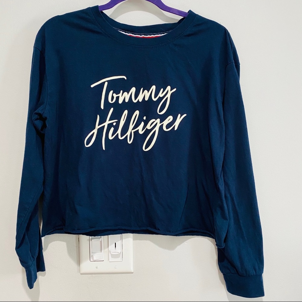Tommy Hilfiger Long Sleeve Crop Top Navy Size Medium